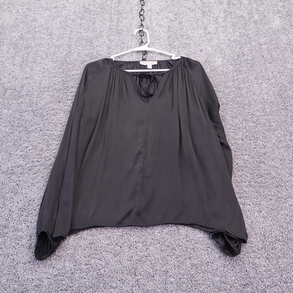 Philosophy Republic Clothing Blouse Womens Large Black Tie Neck Pleated